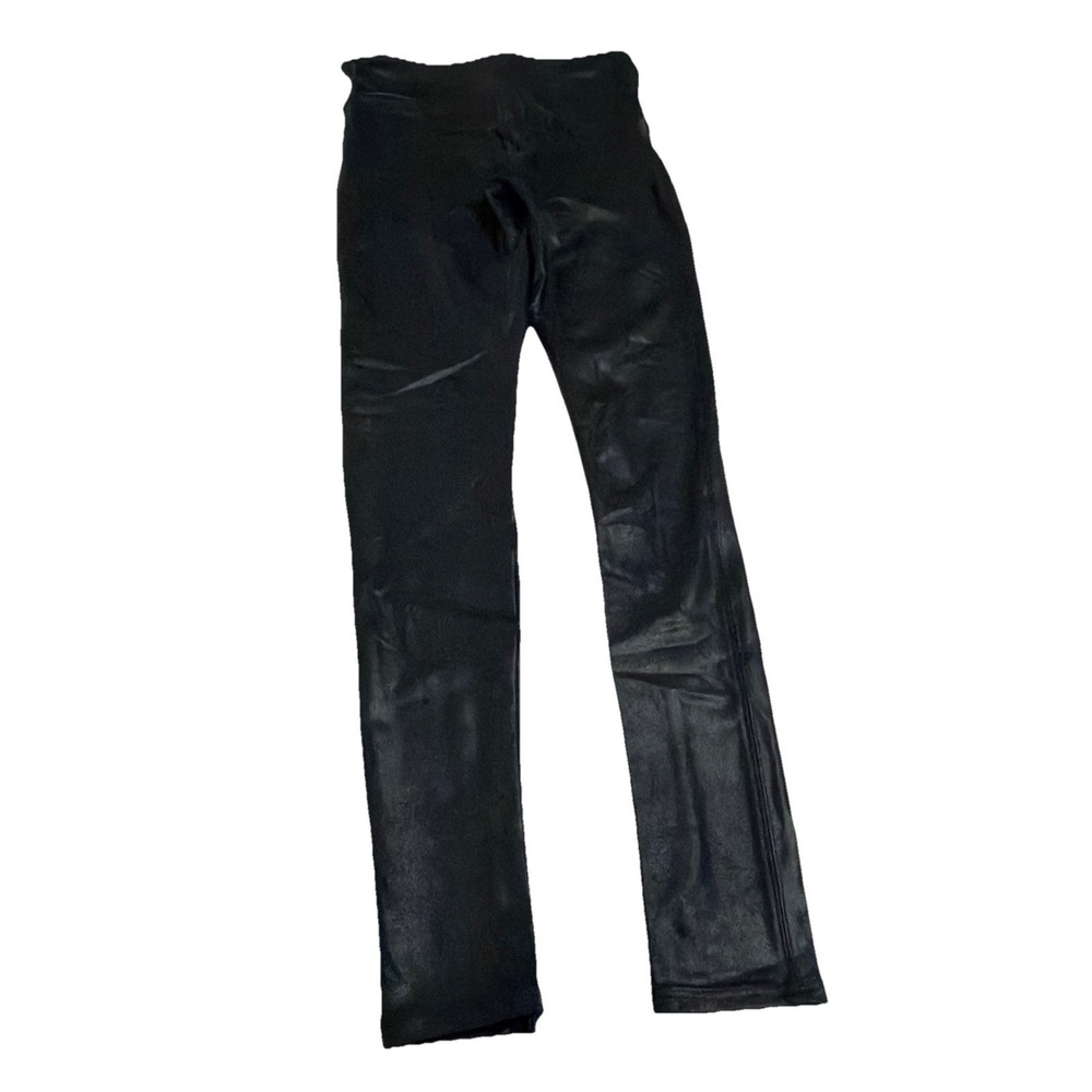Euc Spanx Leggings Womens Sz Petite Small Black All OverFaux Leather High Rise